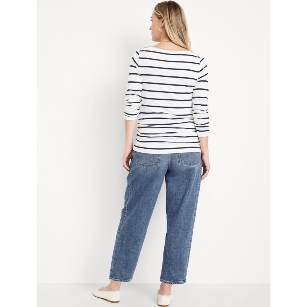 Old Navy Maternity Full Panel Waistband Barrel Leg Ankle Jeans Blue Denim 12 - Picture 10 of 12